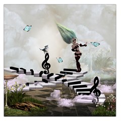 Cute Fairy Dancing On A Piano With Butterflies And Birds Large Satin Scarf (square) by FantasyWorld7