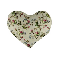 Vintage Roses Standard 16  Premium Flano Heart Shape Cushions by retrotoomoderndesigns