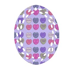 Valentine Hearts Lilac Oval Filigree Ornament (two Sides)