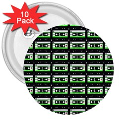 Green Cassette 3  Buttons (10 pack) 