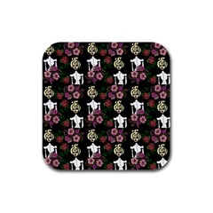 Victorian Girl Black Rubber Square Coaster (4 pack) 