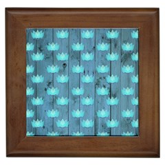 Zen Lotus Wood Wall Blue Framed Tiles