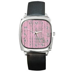 Old Pink Wood Wall Square Metal Watch by snowwhitegirl