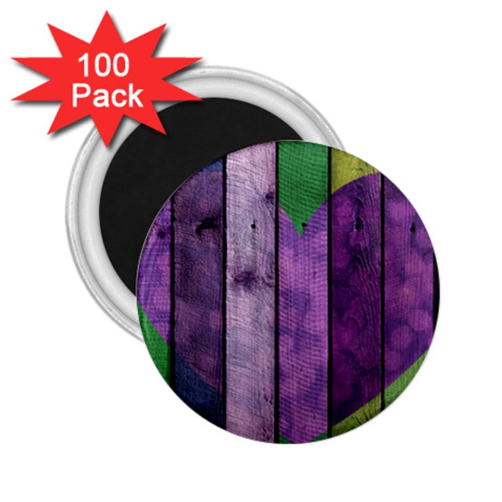 Wood Wall Heart Purple Green 2.25  Magnets (100 pack) 