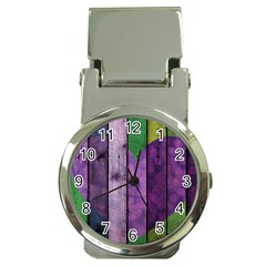 Wood Wall Heart Purple Green Money Clip Watches