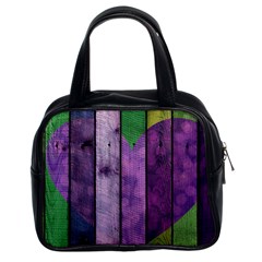 Wood Wall Heart Purple Green Classic Handbag (two Sides) by snowwhitegirl