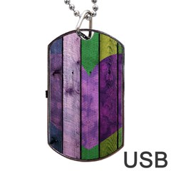 Wood Wall Heart Purple Green Dog Tag Usb Flash (one Side)