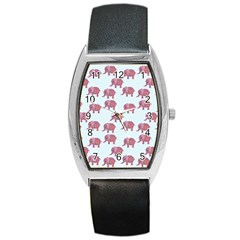 Pink Flower Elephant Barrel Style Metal Watch