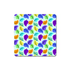 Colorful Leaves Blue Square Magnet