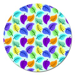 Colorful Leaves Blue Magnet 5  (round)