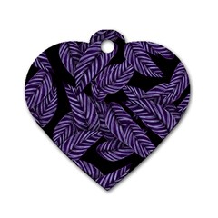 Tropical Leaves Purple Dog Tag Heart (two Sides)