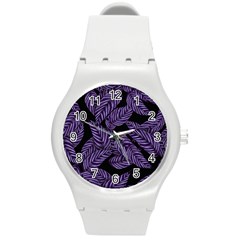 Tropical Leaves Purple Round Plastic Sport Watch (m) by snowwhitegirl