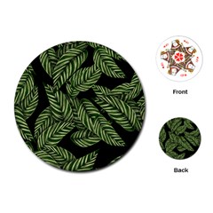 Tropical Leaves On Black Playing Cards (round)