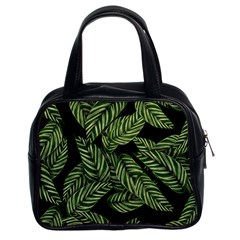 Tropical Leaves On Black Classic Handbag (two Sides) by snowwhitegirl