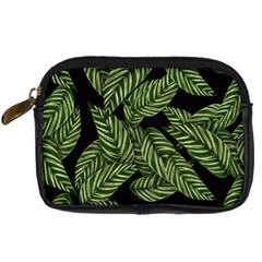 Tropical Leaves On Black Digital Camera Leather Case by snowwhitegirl