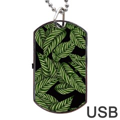 Tropical Leaves On Black Dog Tag Usb Flash (two Sides) by snowwhitegirl