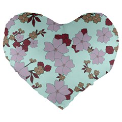 Vintage Floral Lilac Pattern Large 19  Premium Heart Shape Cushions