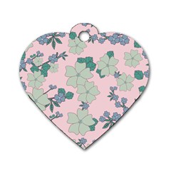 Vintage Floral Lilac Pattern Pink Dog Tag Heart (two Sides) by snowwhitegirl