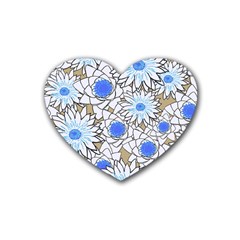 Vintage White Blue Flowers Rubber Coaster (heart)  by snowwhitegirl