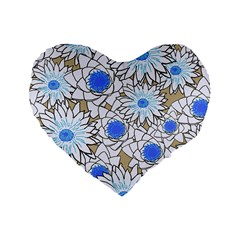 Vintage White Blue Flowers Standard 16  Premium Flano Heart Shape Cushions by snowwhitegirl