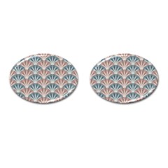 Vintage Scallop Blue Red Pattern Cufflinks (oval)