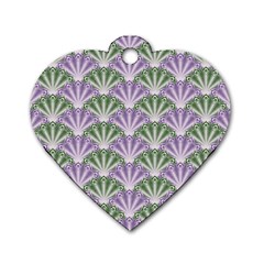 Vintage Scallop Violet Green Pattern Dog Tag Heart (one Side) by snowwhitegirl