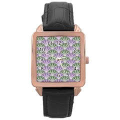 Vintage Scallop Violet Green Pattern Rose Gold Leather Watch  by snowwhitegirl