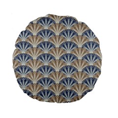 Vintage Scallop Beige Blue Pattern Standard 15  Premium Flano Round Cushions by snowwhitegirl