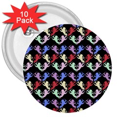 Colorful Cherubs Black 3  Buttons (10 pack) 