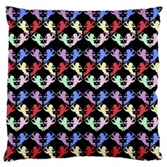 Colorful Cherubs Black Large Flano Cushion Case (Two Sides)