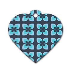 Retro Flower Blue Dog Tag Heart (one Side)