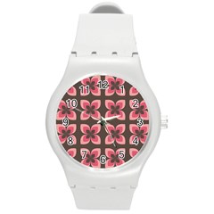 Retro Flower Pink Brown Round Plastic Sport Watch (m) by snowwhitegirl
