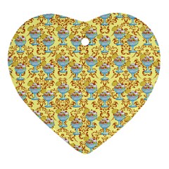 Paisley Yellow Sundaes Heart Ornament (two Sides) by snowwhitegirl