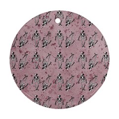 Skeleton Pink Background Round Ornament (two Sides) by snowwhitegirl