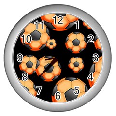 Wallpaper Ball Pattern Orange Wall Clock (silver)