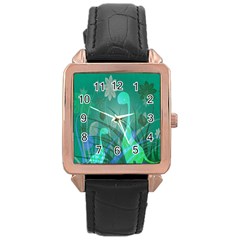 Dinosaur Family - Green - Rose Gold Leather Watch  by WensdaiAmbrose