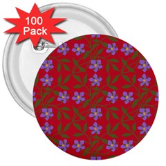 Red With Purple Flowers 3  Buttons (100 Pack)  by snowwhitegirl
