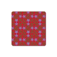 Red With Purple Flowers Square Magnet