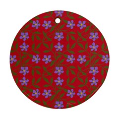 Red With Purple Flowers Round Ornament (two Sides)