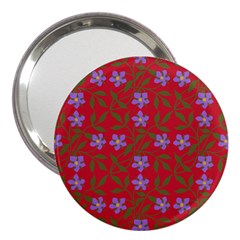 Red With Purple Flowers 3  Handbag Mirrors by snowwhitegirl