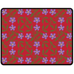 Red With Purple Flowers Double Sided Fleece Blanket (medium)  by snowwhitegirl