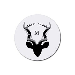 Dark Antelope Silhouette Monogram Drink Coaster (round) by WayfarerApothecary