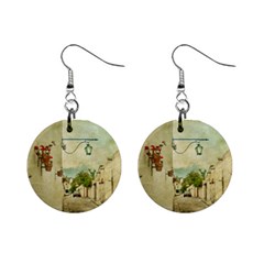 Vintage Grunge Print Arequipa Street, Peru Mini Button Earrings by dflcprintsclothing