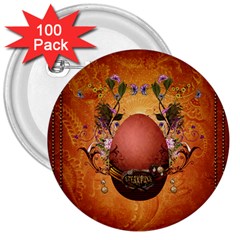 Wonderful Steampunk Easter Egg With Flowers 3  Buttons (100 Pack)  by FantasyWorld7