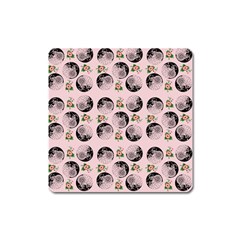 Vintage Girl With Flowers Pink Square Magnet