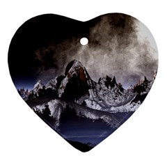 Mountains Moon Earth Space Ornament (heart) by Pakrebo