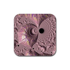 Fractal Tender Rose Cream Rubber Coaster (square)  by Pakrebo