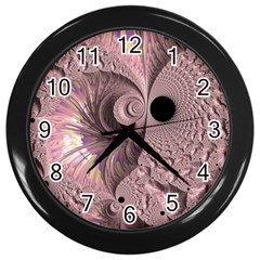 Fractal Tender Rose Cream Wall Clock (black) by Pakrebo