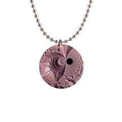 Fractal Tender Rose Cream 1  Button Necklace by Pakrebo