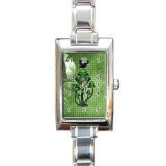 Funny Mushroom Skulls With Crow And Butterflies Rectangle Italian Charm Watch by FantasyWorld7